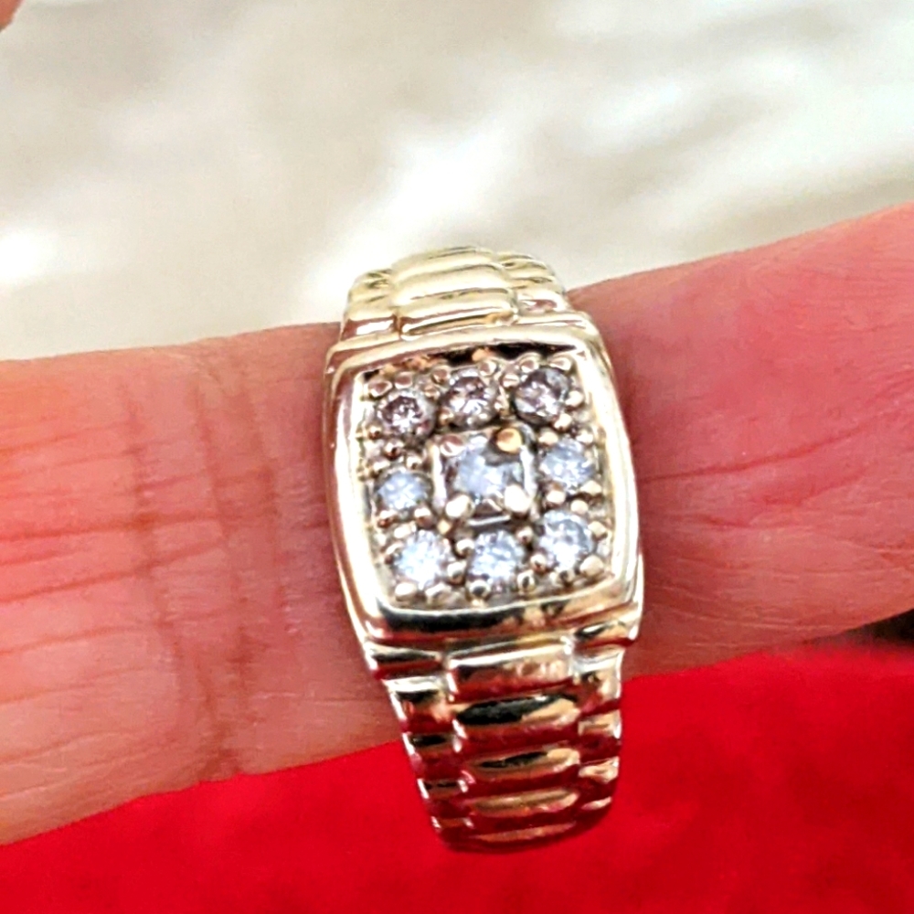 14K 💛 GOLD HIP HOP STYLE MEN'S CLUSTER DIAMOND SIGNED RING - Picture 4 of 8